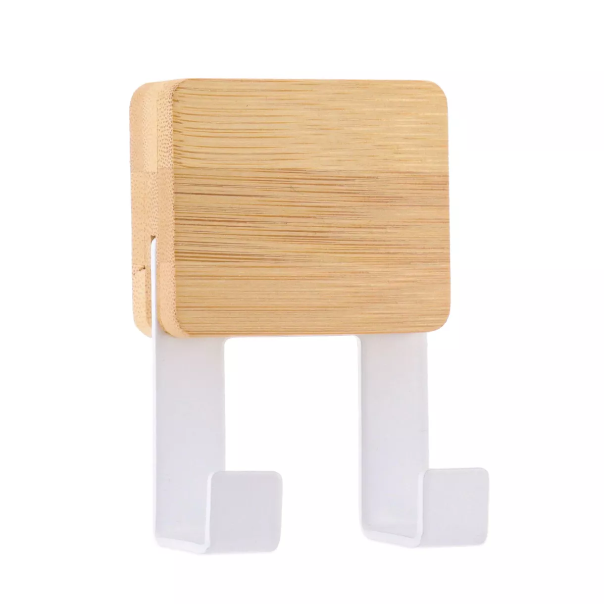 PATERE CROCHET DOUBLE AVEC BASE EN BAMBOU - BLANC/BAMBOU