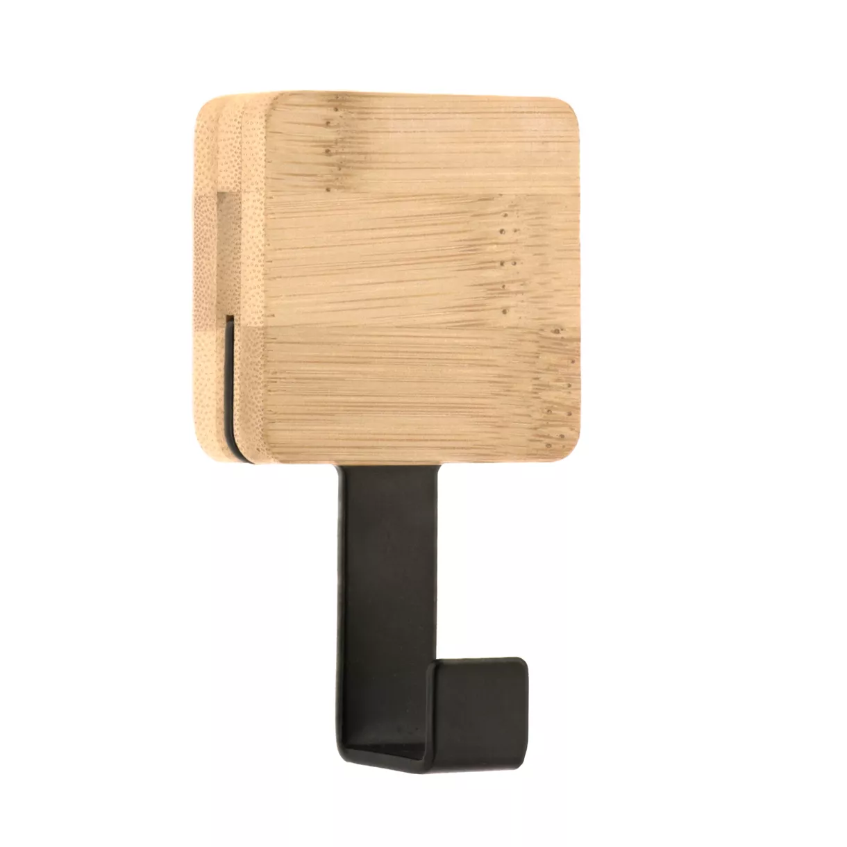 PATERE CROCHET SIMPLE AVEC BASE EN BAMBOU - NOIR/BAMBOU