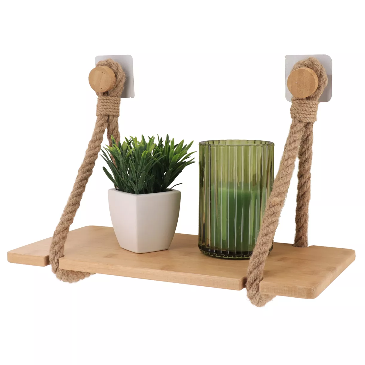 eminza Etagère adhésive bambou (40 x H20 cm) Cordes Naturel