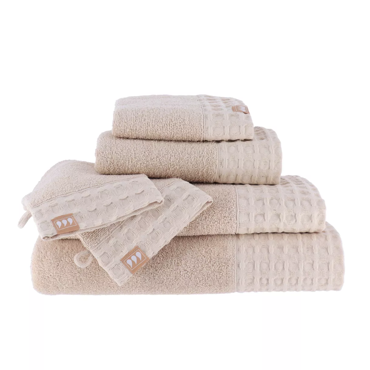 Set van 2 katoenen washandjes (15 x 21 cm) Season Color Beige