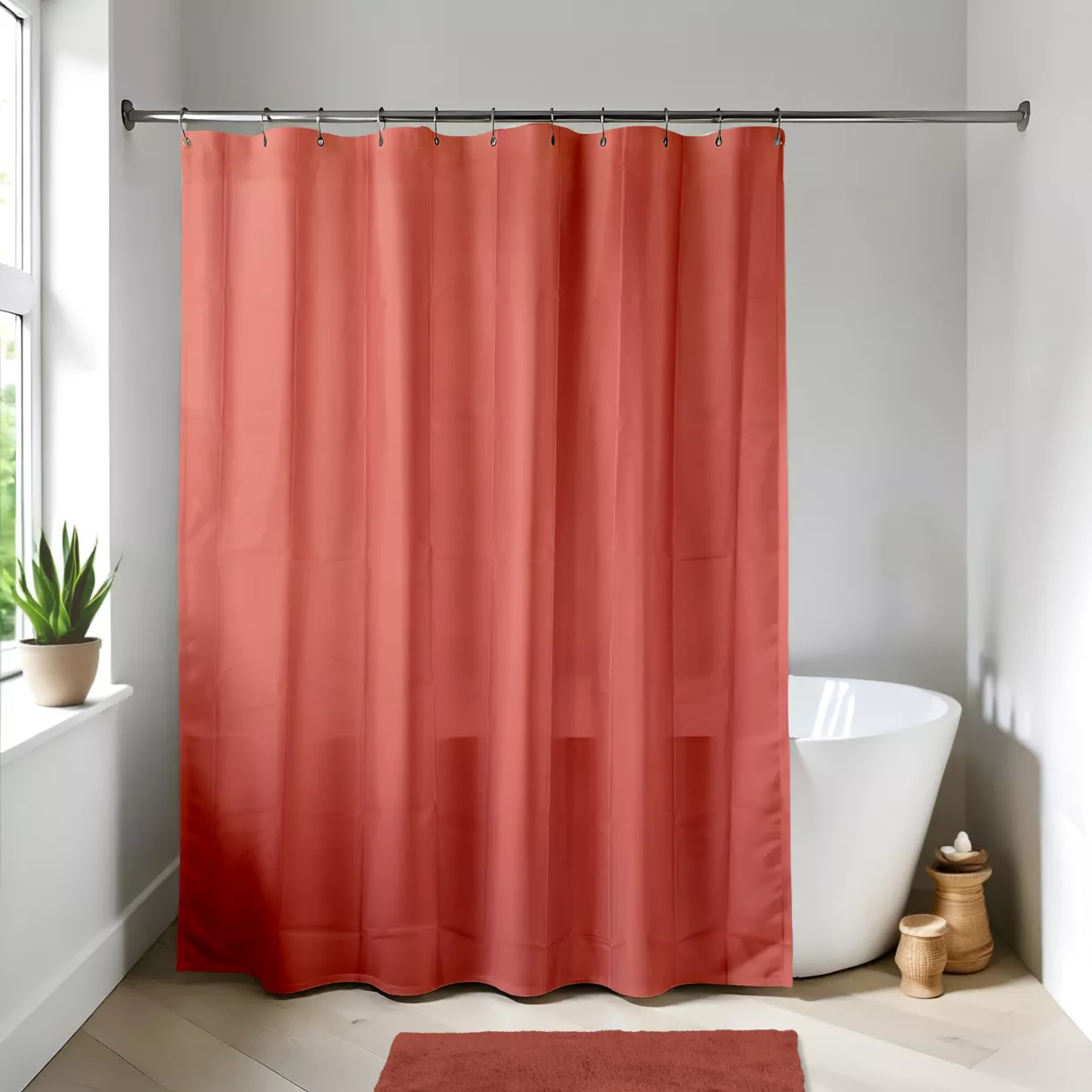 Douchegordijn met ringen (180 x 200 cm) Effen Terrakotta