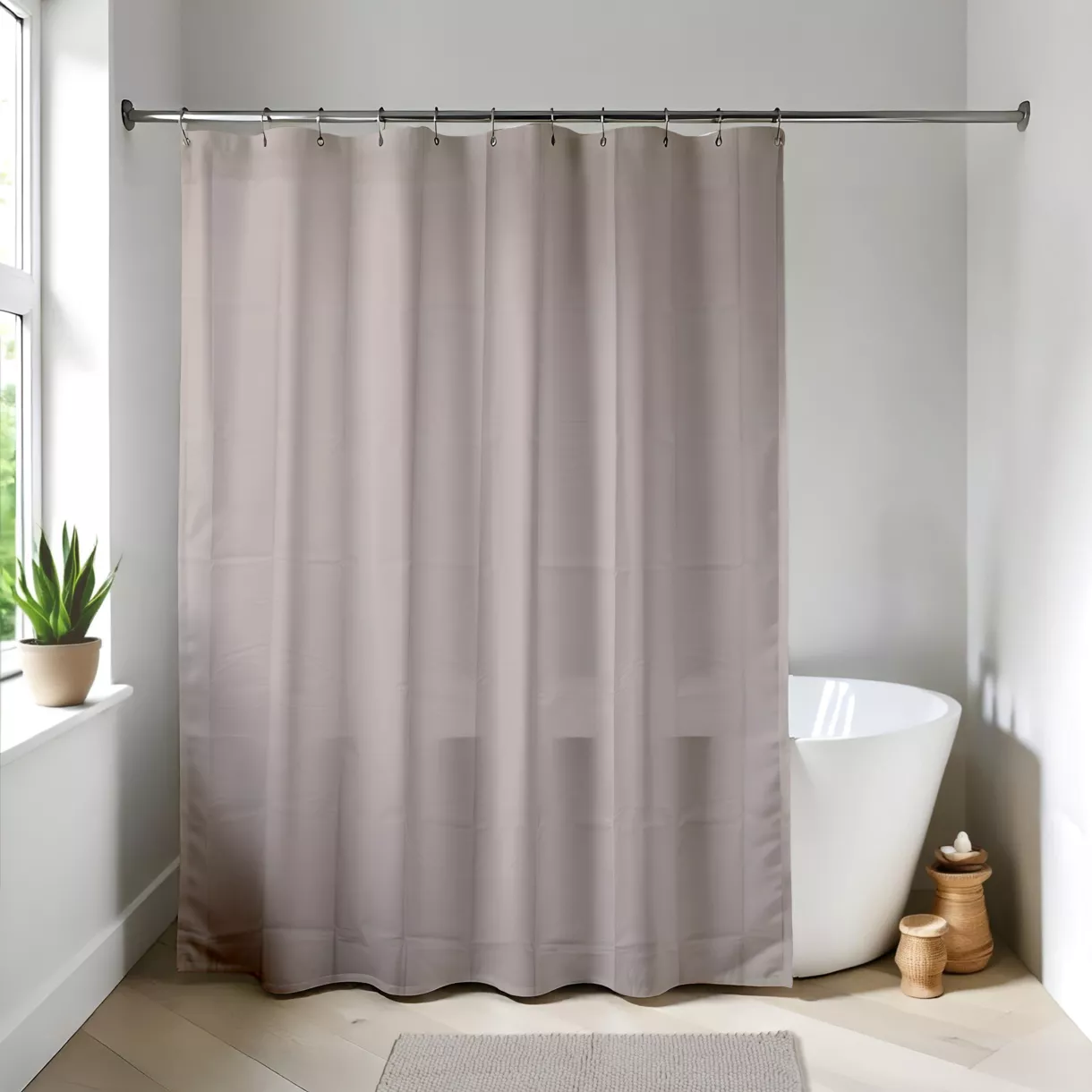 Douchegordijn met ringen (180 x 200 cm) Effen Taupe