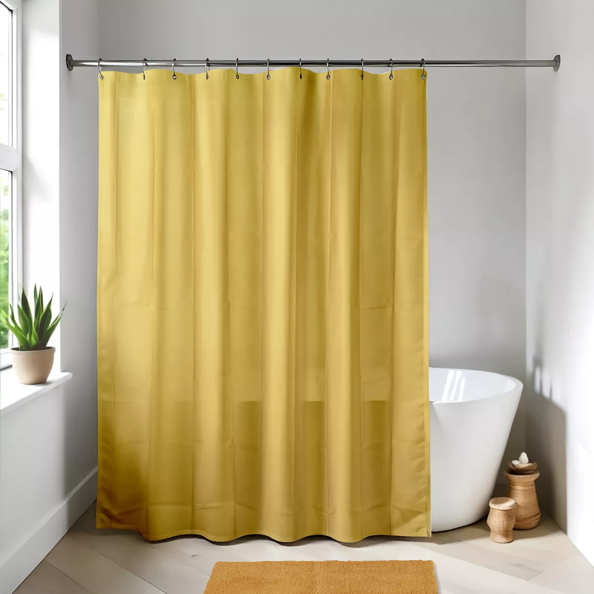 Douchegordijn met ringen (180 x 200 cm) Effen Mosterdgeel