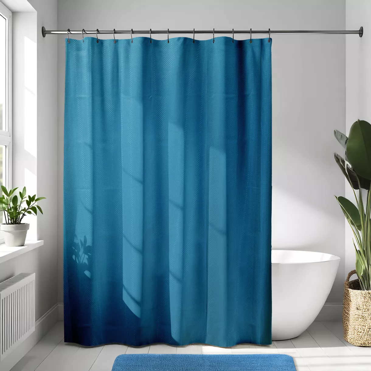 RIDEAU DE DOUCHE POLYESTER 180X200 CM MOTIFS DIAMANTS - BLEU CANARD