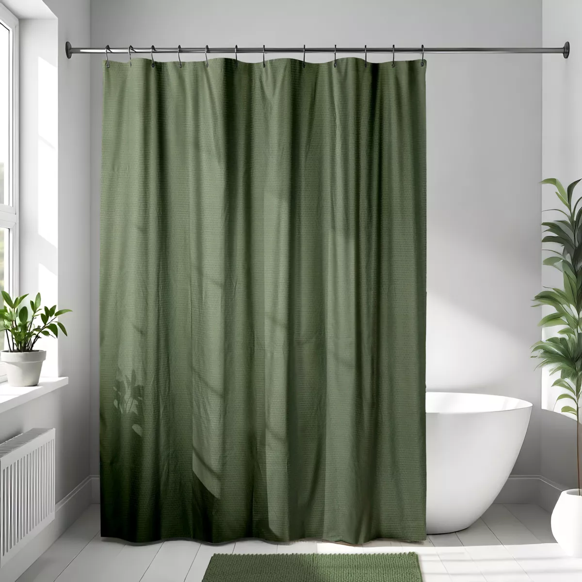 Cortina de ducha de microfibra (180 x 200 cm) Gofrado Verde kaki