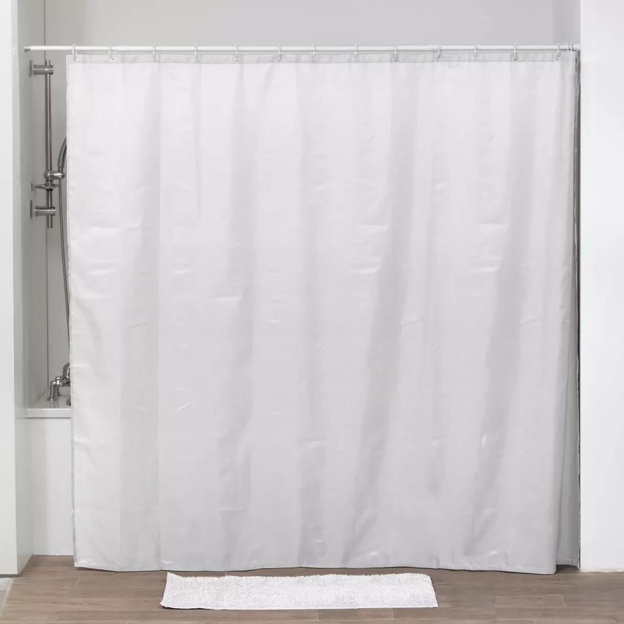 eminza Grand rideau de douche à anneaux (240 x 200 cm) Uni Blanc