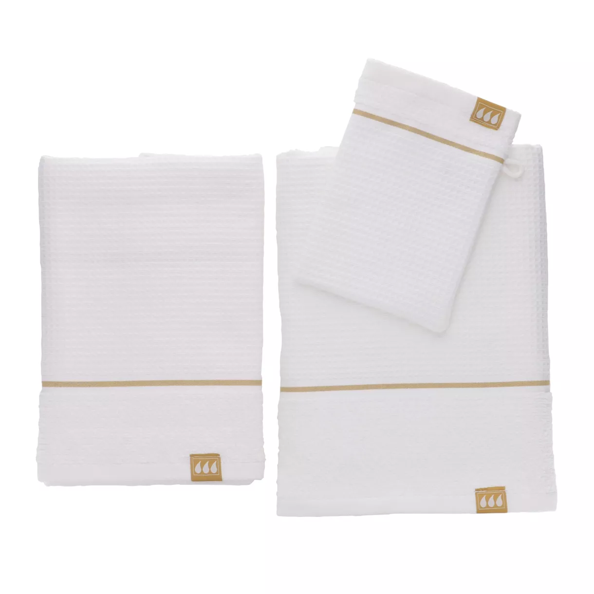 Set Handtücher 50x90 cm + 70x130 cm + 1 Waschlappen Japandi Weiß und Gold