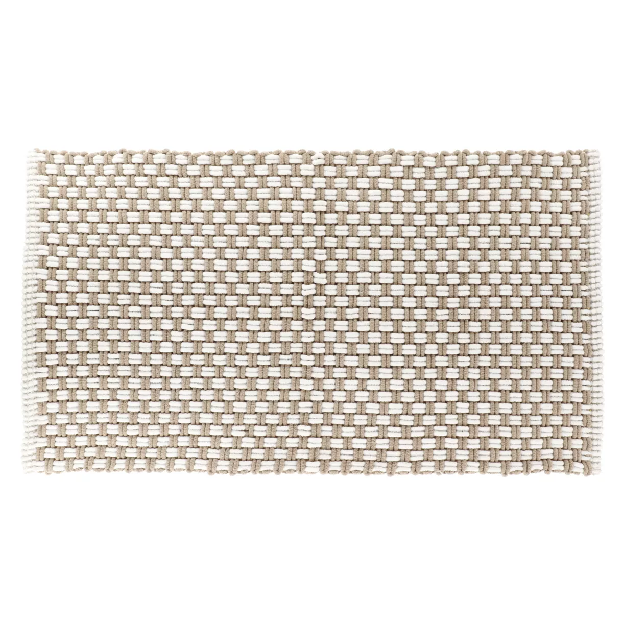 TAPIS CUZCO MICROFIBRE/COTON ASPECT MAILLE 45X90CM - TAUPE/NATUREL