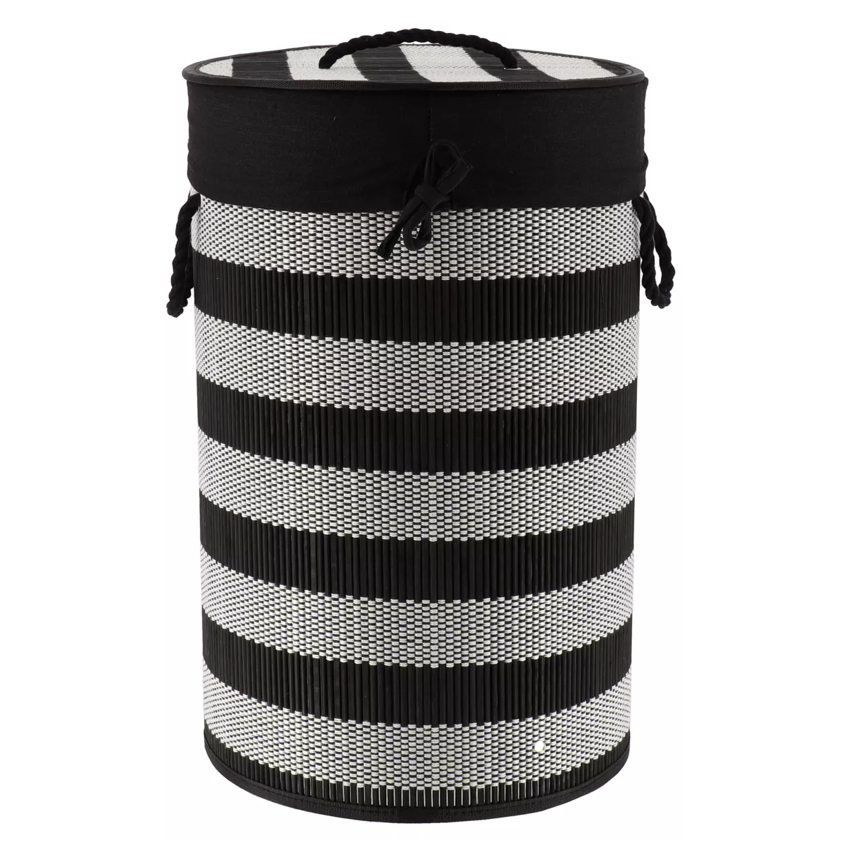 Ronde en opvouwbare wasmand (H55 cm) Bamboe Zwart en wit