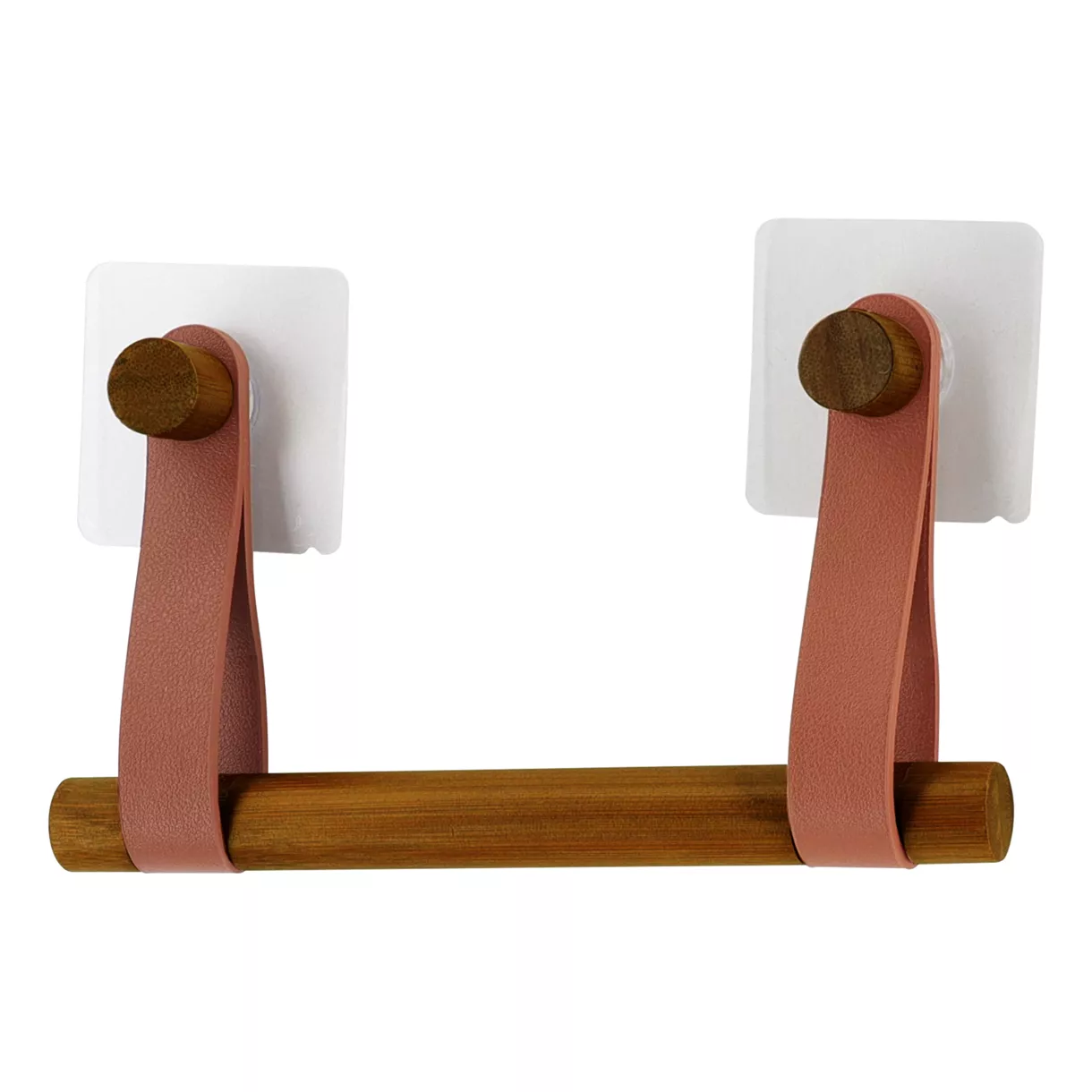 DEROULEUR PAPIER WC BAMBOU + LANIERES SIMILI CUIR SUR STICKER - AMBRE/FACON ACACIA