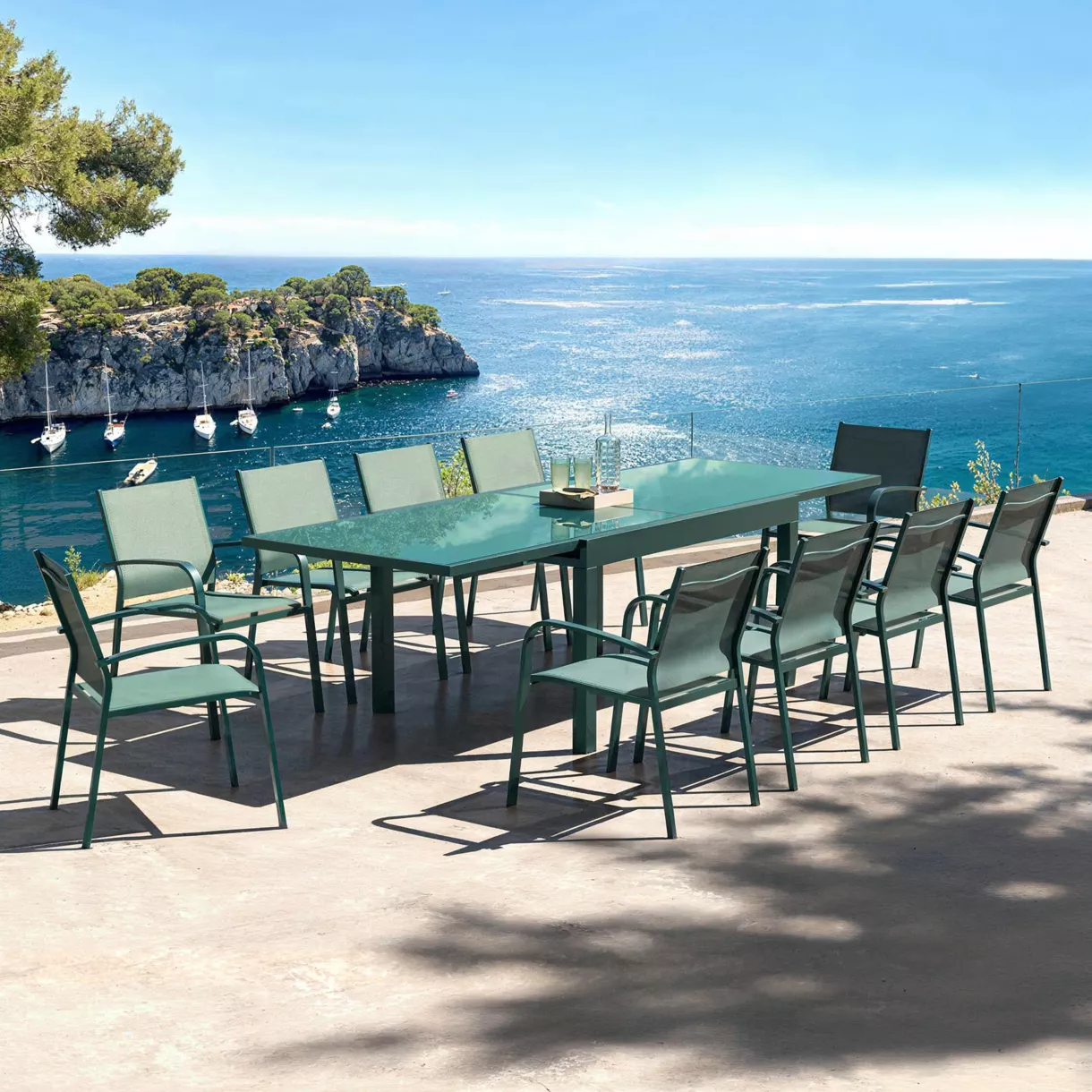 Mesa de jardÃ­n extensible de cristal para 10 personas (135/270 x 90 cm) Murano Azul