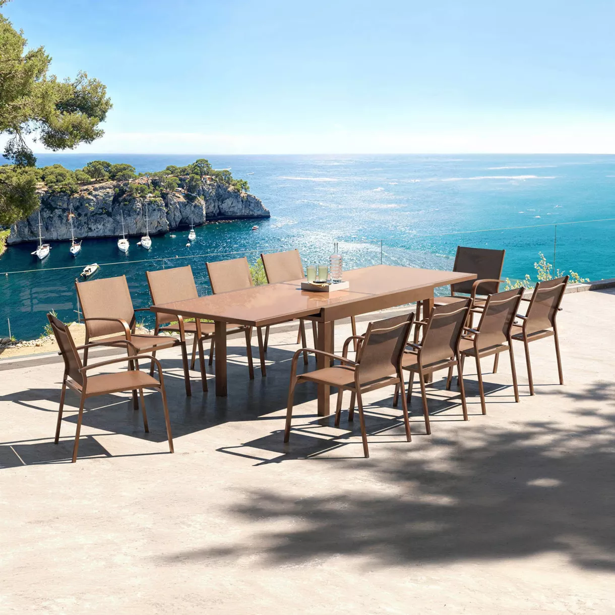 Tavolo da giardino allungabile in vetro 10 posti (135/270 x 90 cm) Murano Bronzo