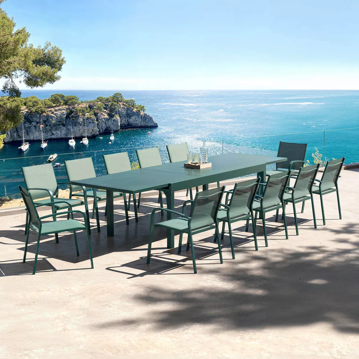 Gartentisch ausziehbar Murano Glas bis zu 12 Pers. (200/320 x 100 cm) Murano Blau