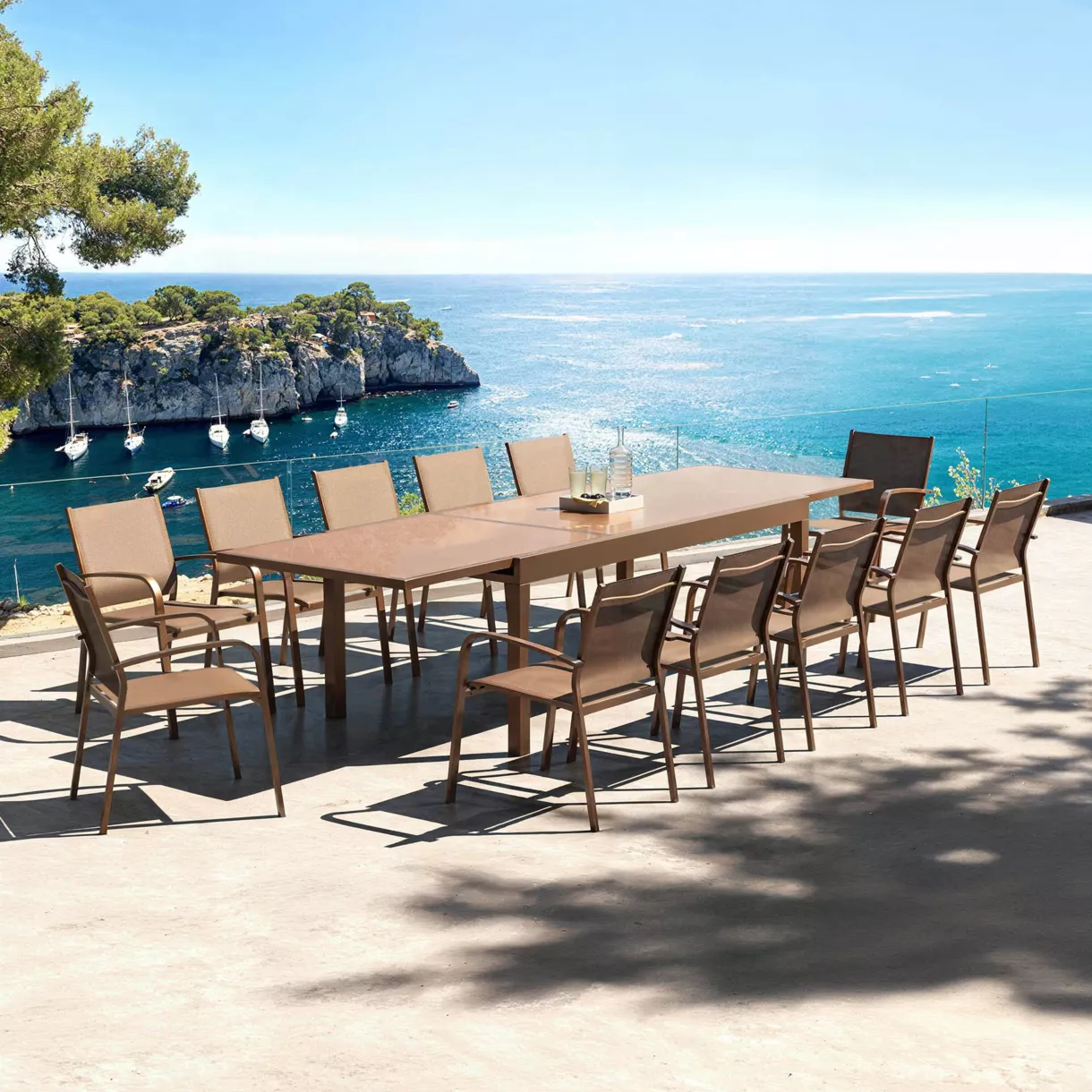 Tavolo da giardino allungabile in vetro 12 posti (200/320 x 100 cm) Murano Bronzo
