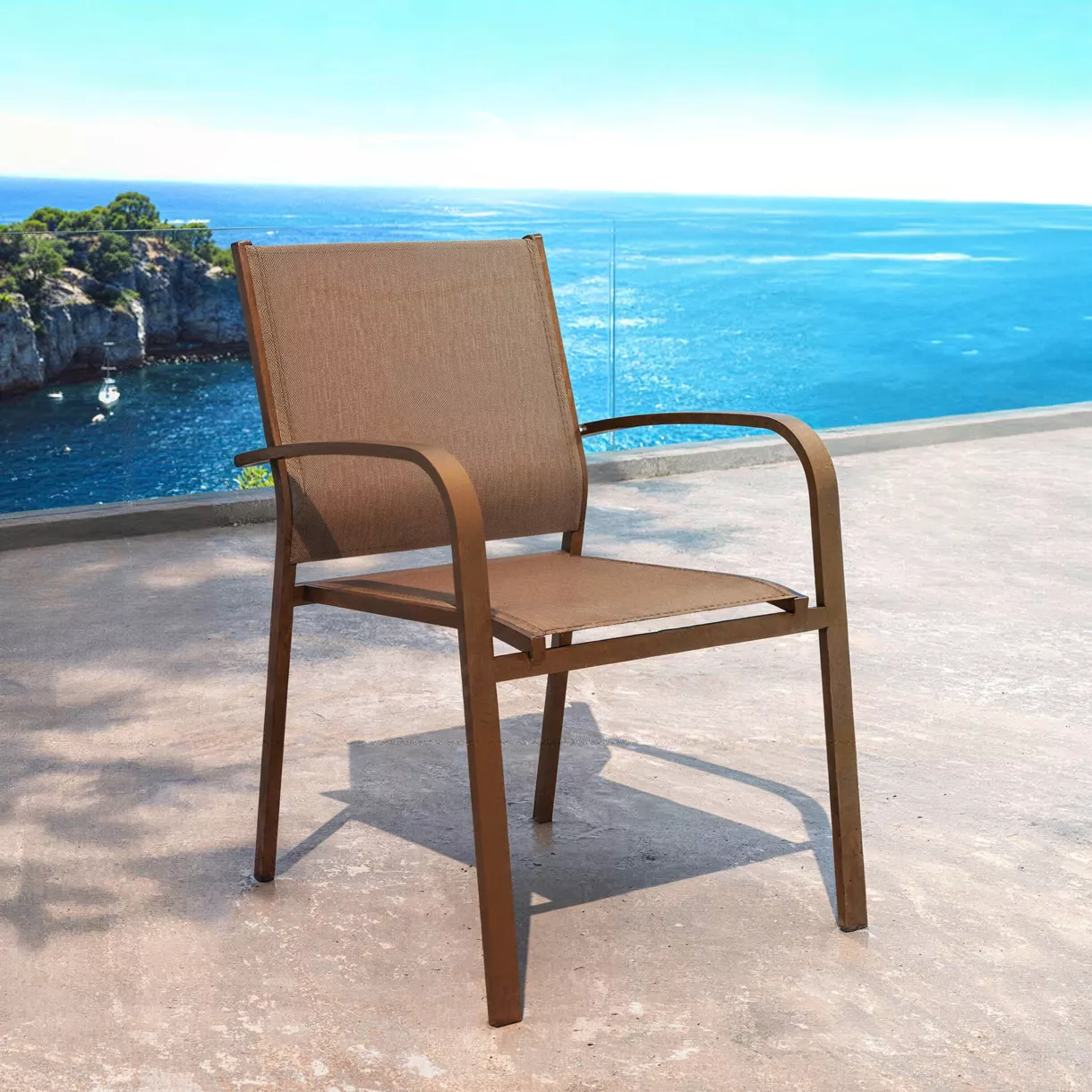 Silla de jardÃ­n con reposabrazos de aluminio apilable Murano Bronce