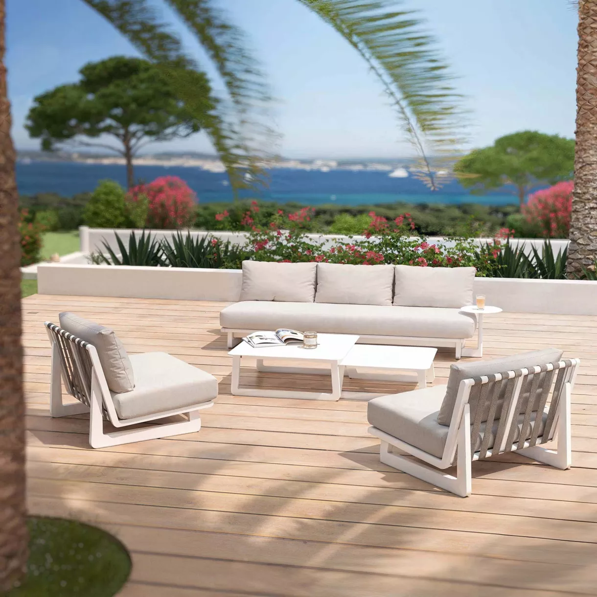 Tuinset van aluminium 5 zitplaatsen Long Beach Wit