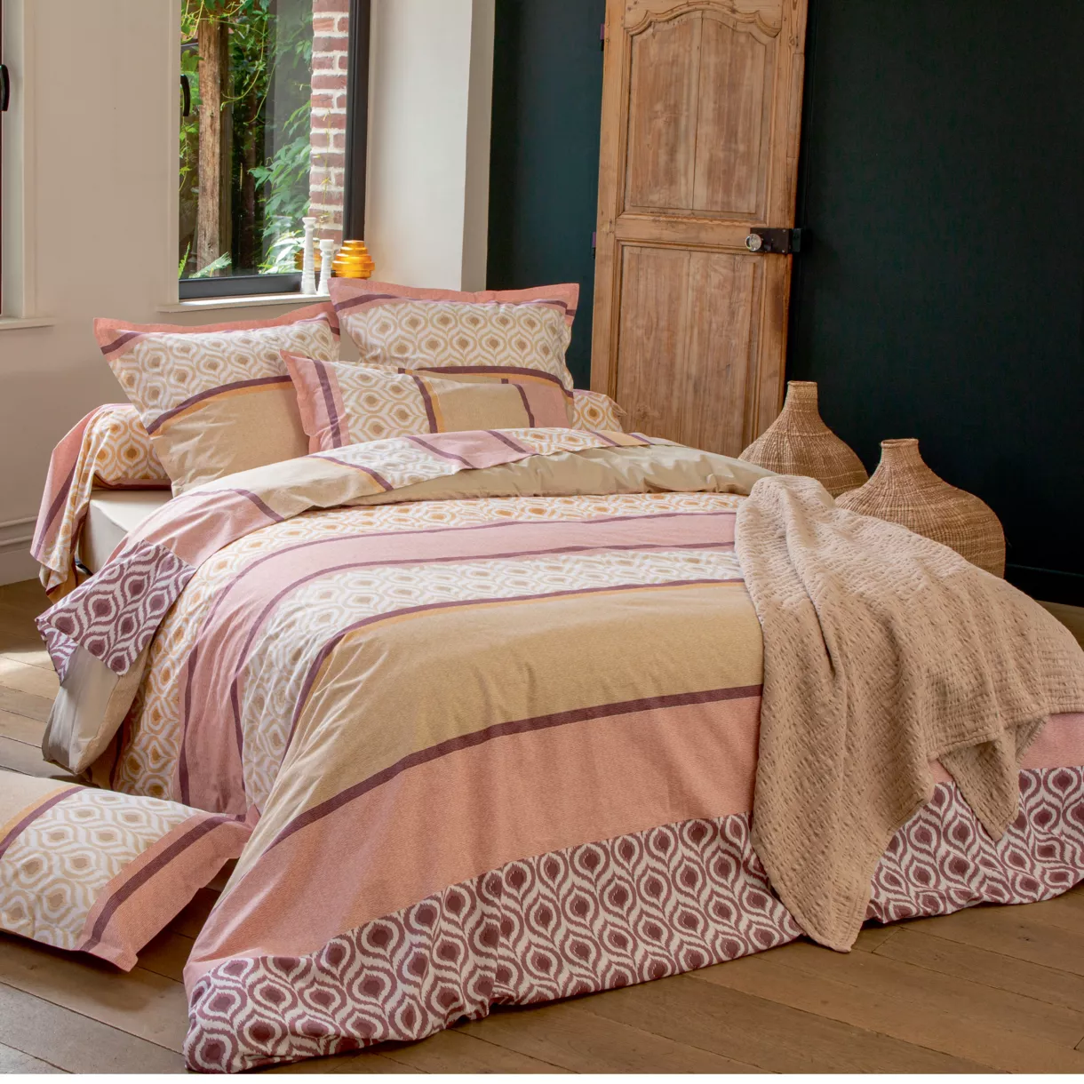 INOUK ROSE HOUSSE DE COUETTE 200X200 ROSE COTON 57FILS CM2