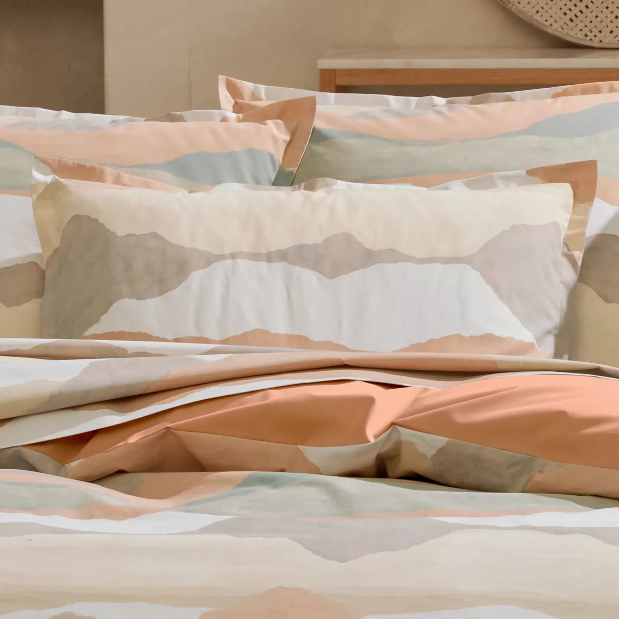 Funda de almohada rectangular de percal de algodón (50 x 70 cm) Land Beige tiza