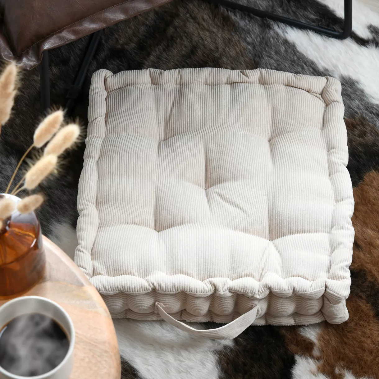 Coussin de sol carré velours (45 x 45 cm) Dandy Beige