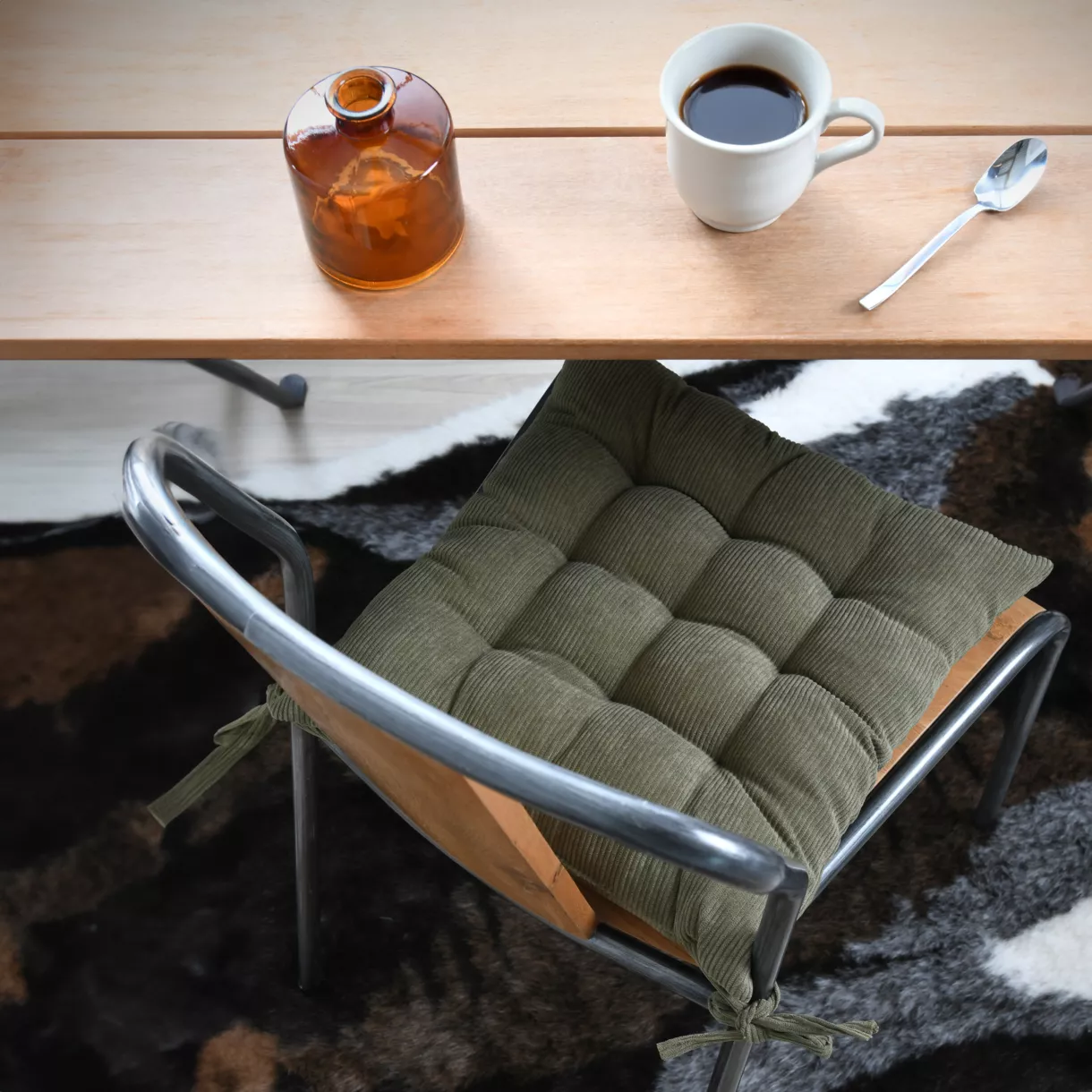 Coussin de chaise carré velours (38 x 38 cm) Dandy Vert kaki
