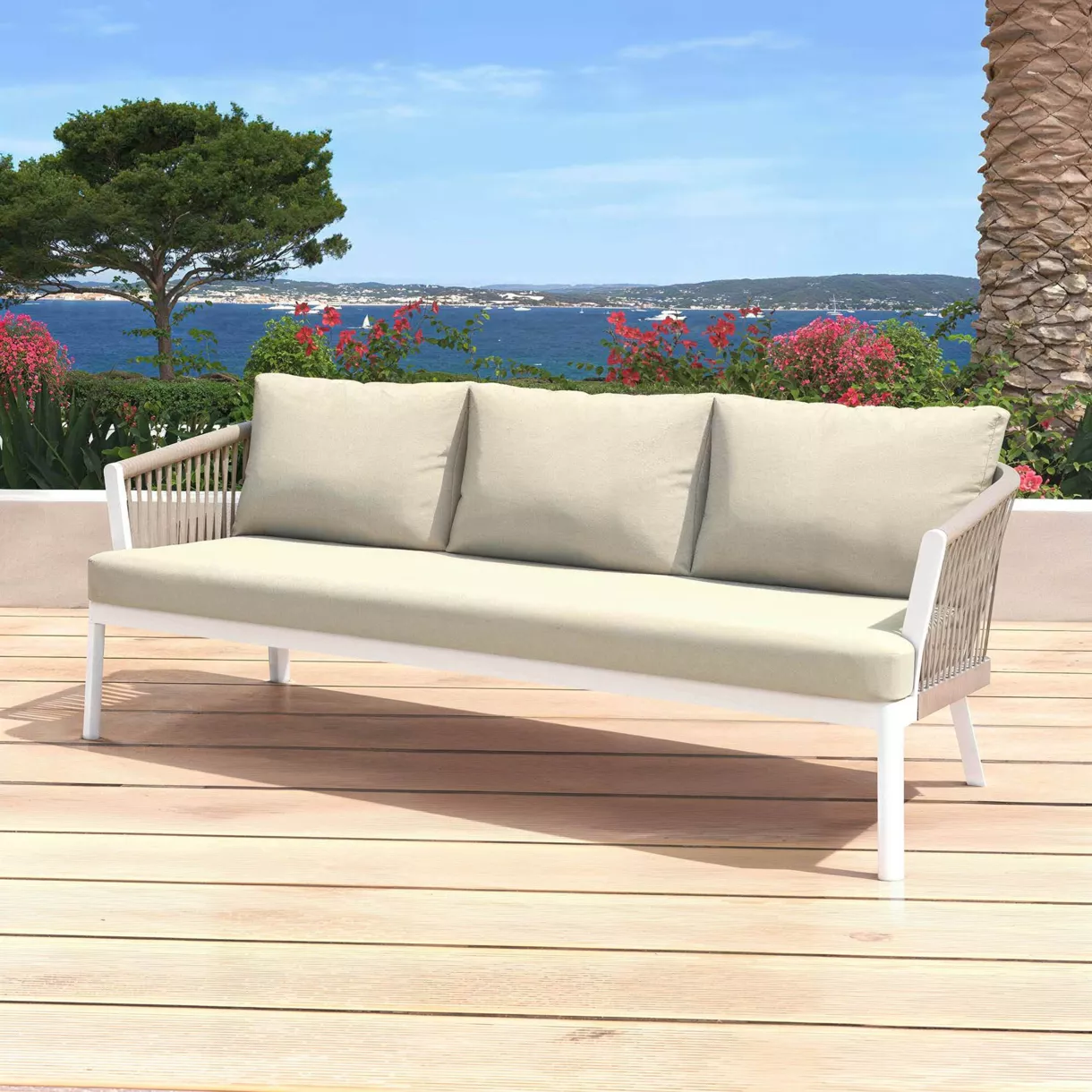 Sofá de jardín en aluminio 3 plazas Amalfi Blanco y beige