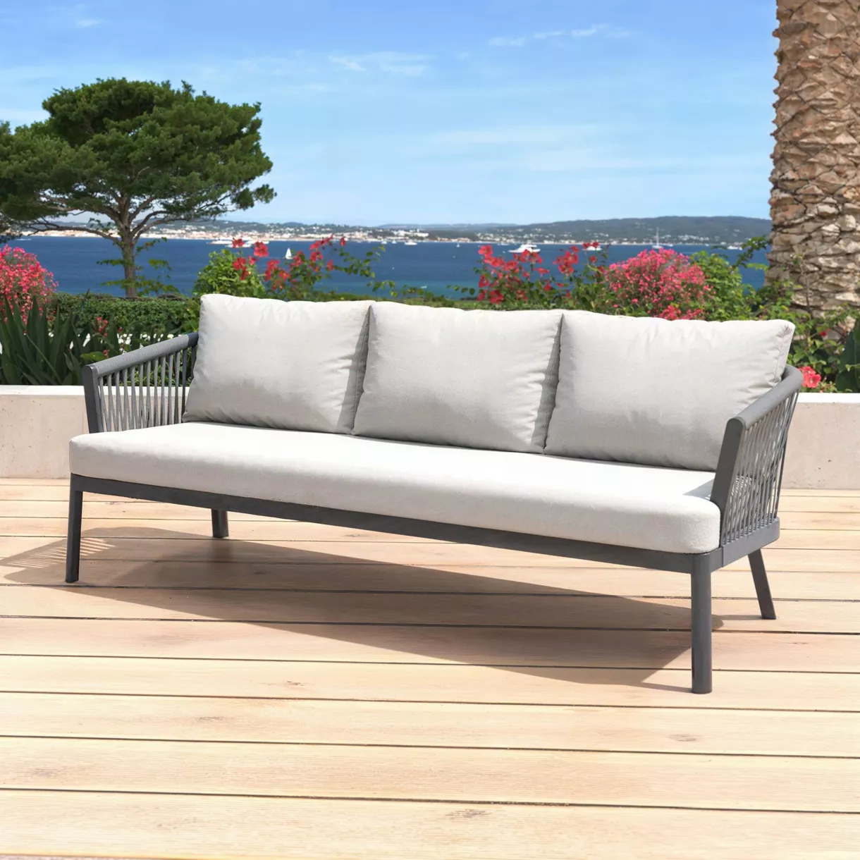 Canapé de jardin en aluminium 3 places Amalfi Gris anthracite et gris clair