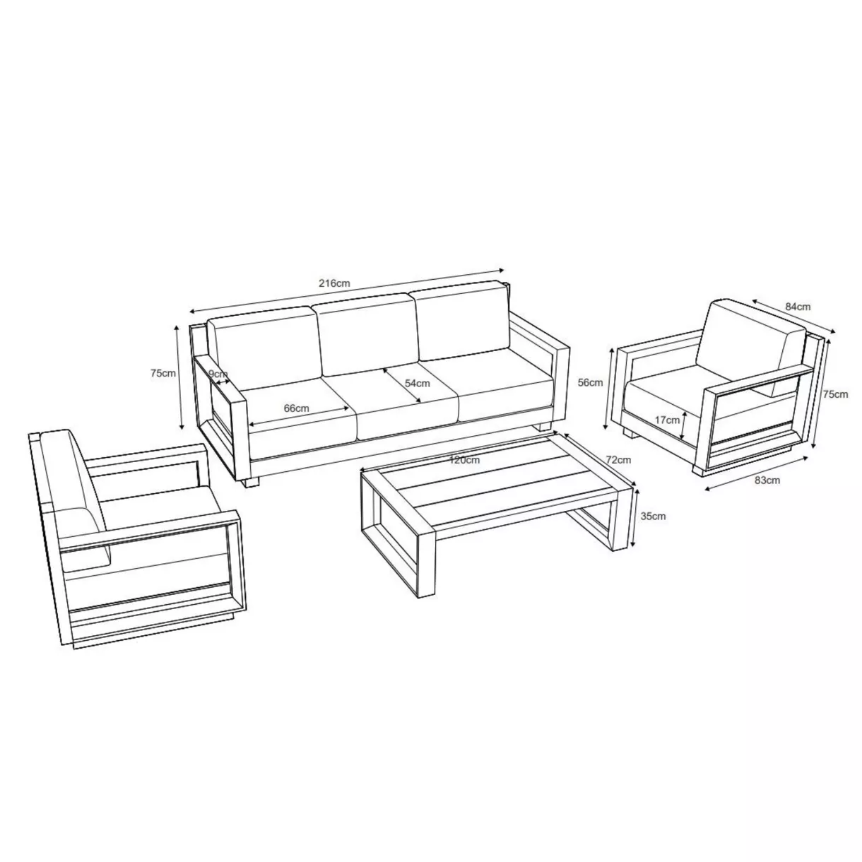 Salotto da giardino alluminio 5 posti 4 pezzi Elba Bianco e beige