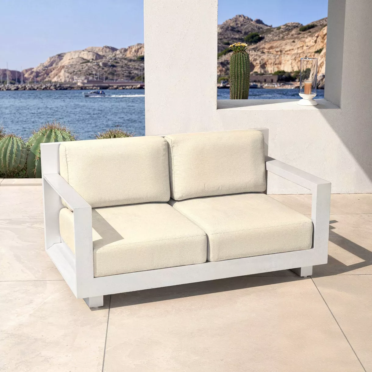 Sofá de jardín en aluminio 2 plazas Elba Blanco y beige