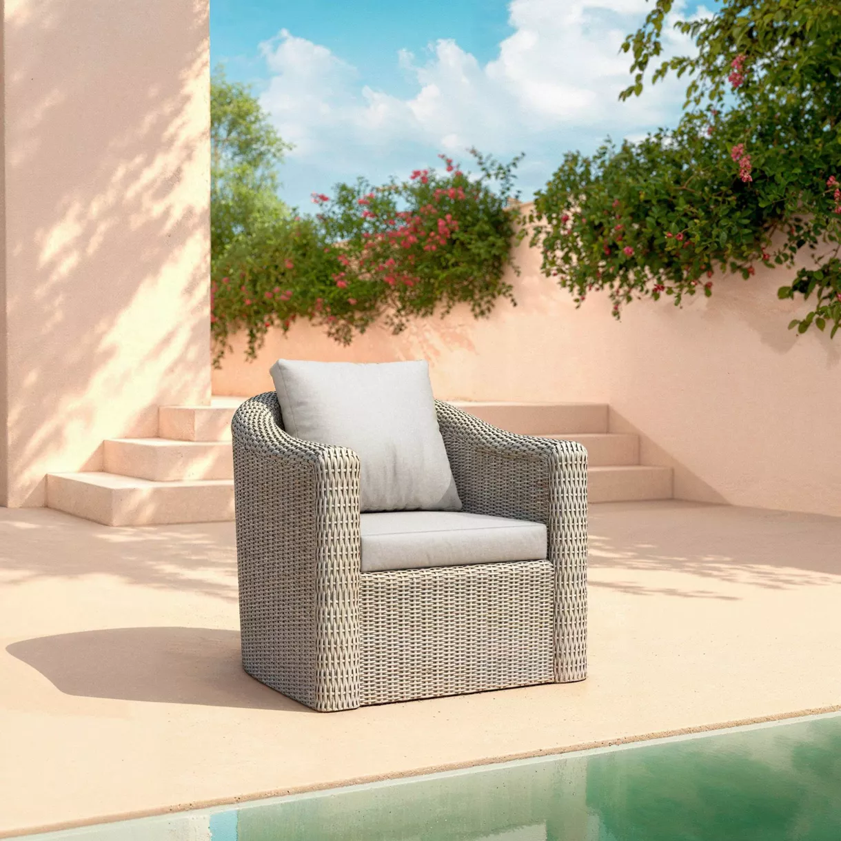 Gartensessel geflochtenes Polyrattan Calvi Hellgrau