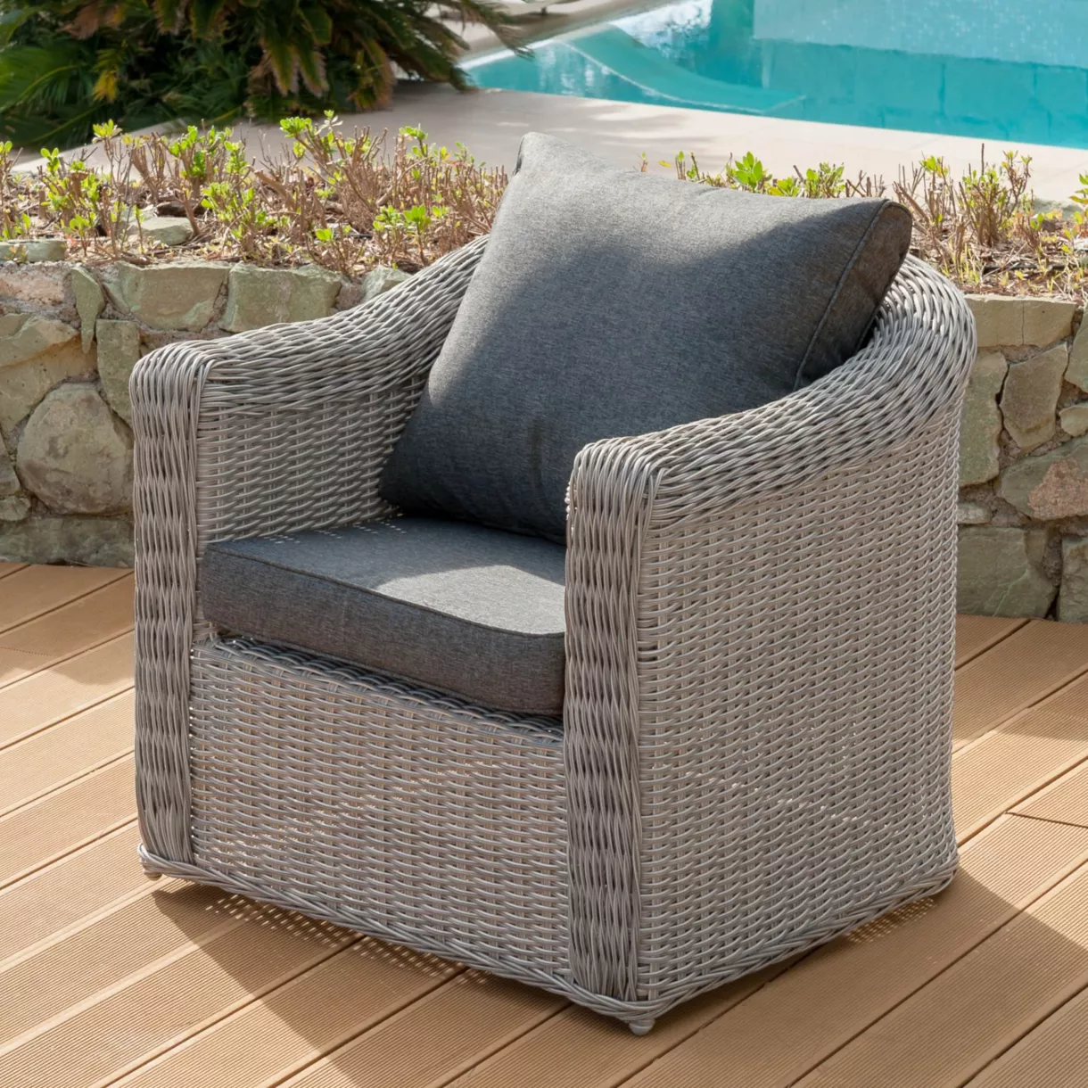 Gartensessel geflochtenes Polyrattan Calvi Grau und Dunkelgrau ref mod