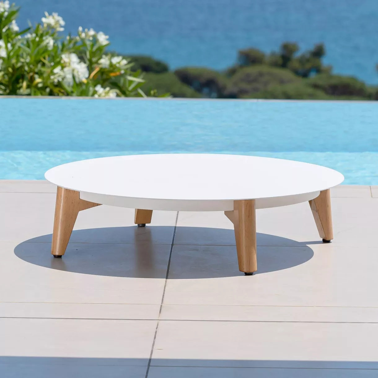 eminza Table basse de jardin ronde (D86 cm) Monte Carlo Blanc