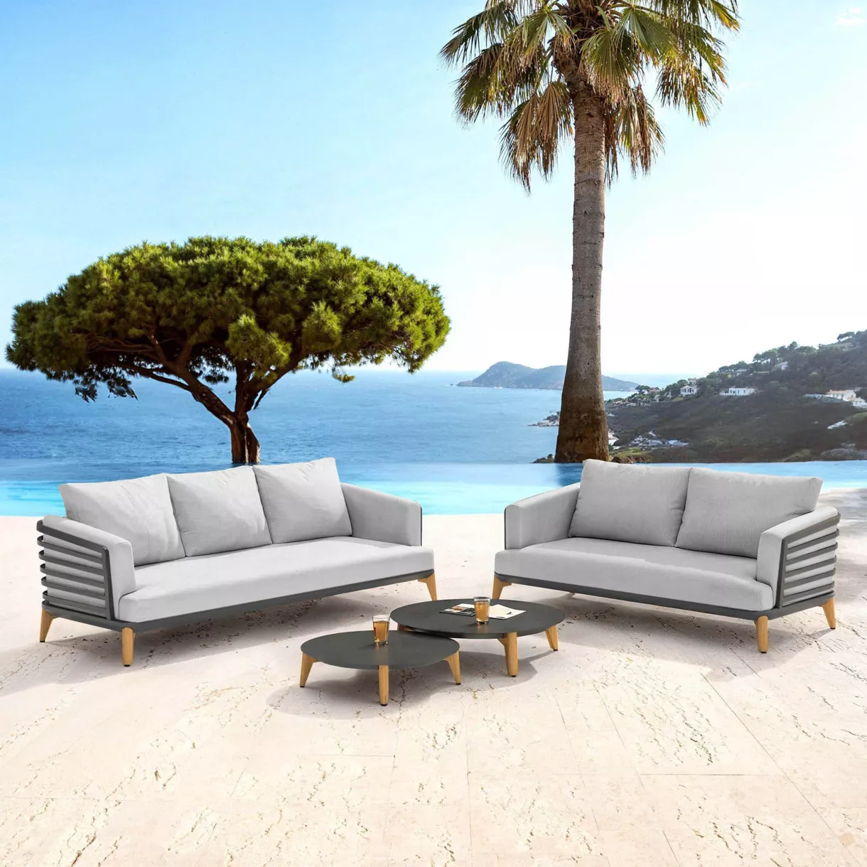 eminza Salon de jardin aluminium 5 places 4 pcs Monte Carlo Gris anthracite et gris clair