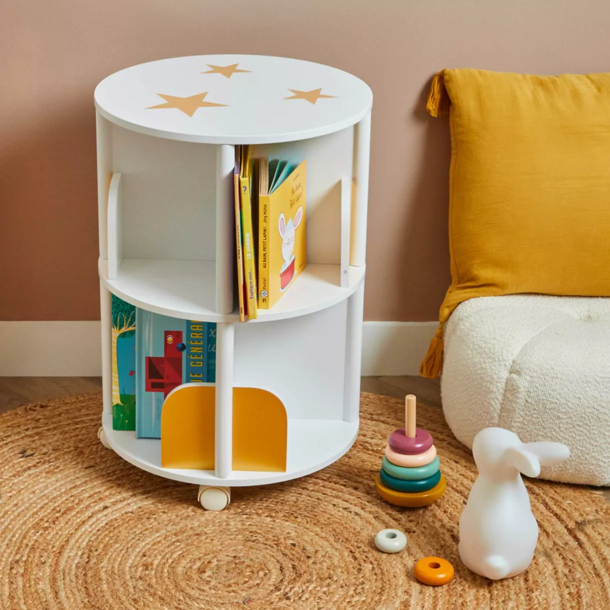 Kinderzimmerregal mit Rollen Holz (H59 cm) Stars Weiß