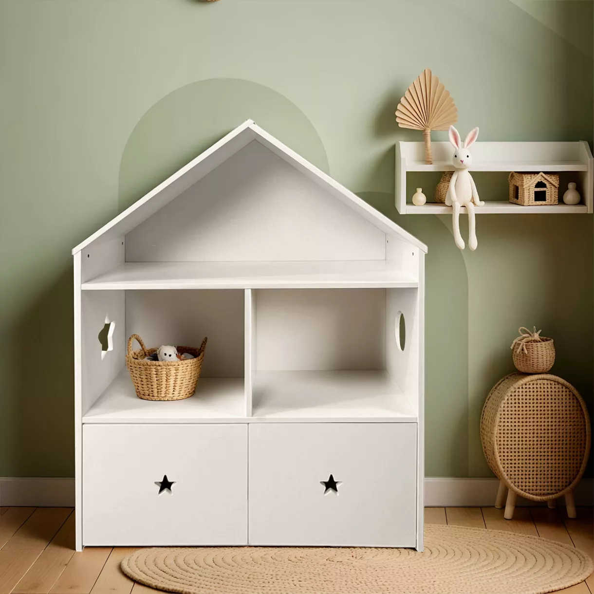 Meuble de rangement 3 niches + 2 coffres blanc Stars Eminza Kids 