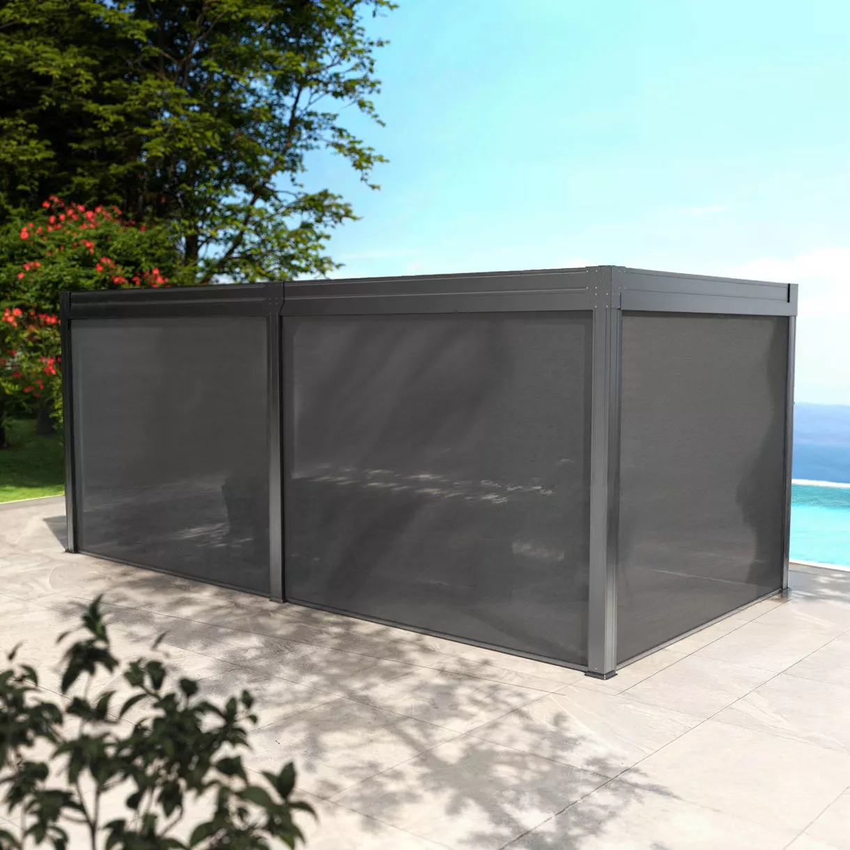Lote de 6 cortinas motorizadas para pérgola bioclimática. (3 x 6 m) - Gris antracita