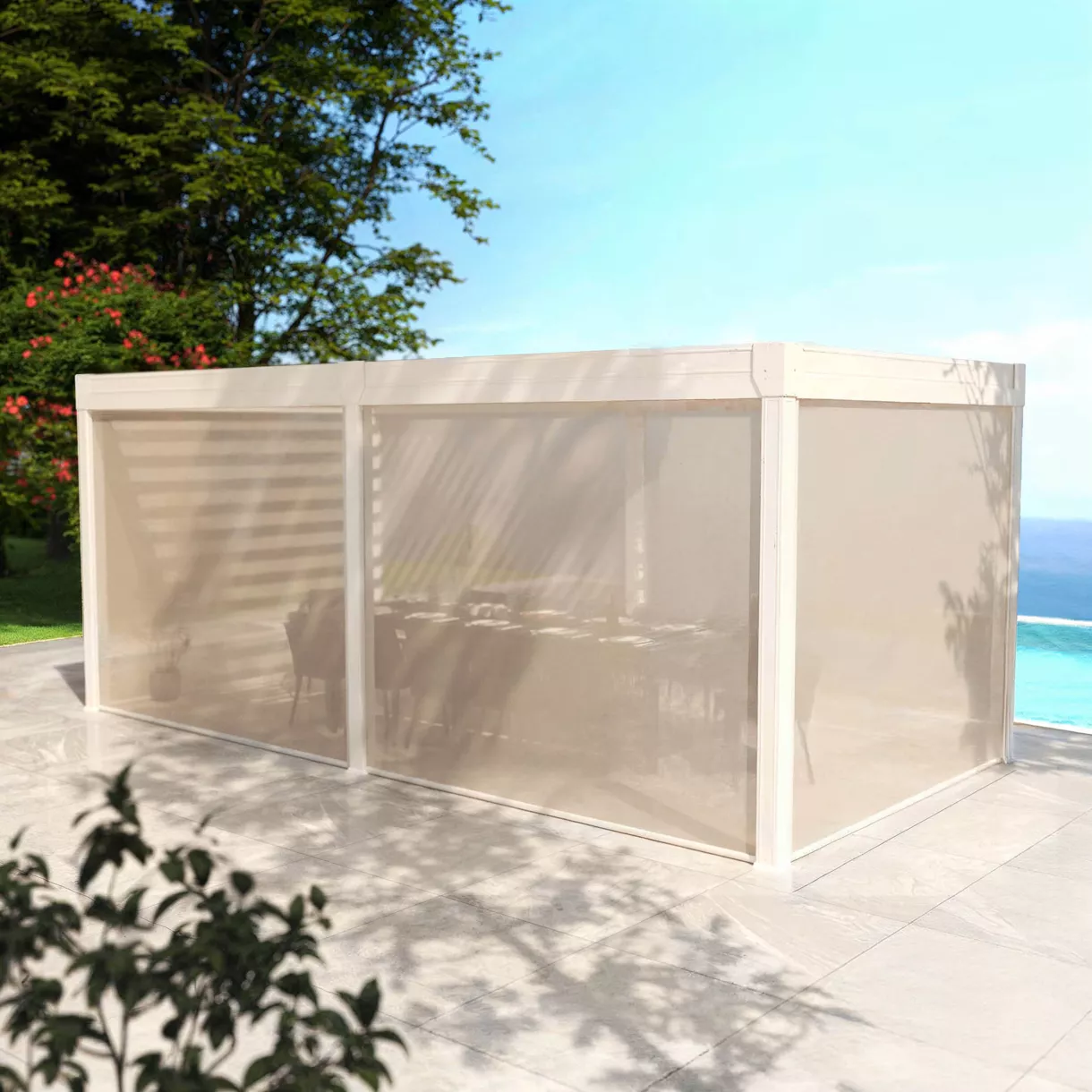 Lote de 6 cortinas motorizadas para pérgola bioclimática. (3 x 6 m) - Blanco