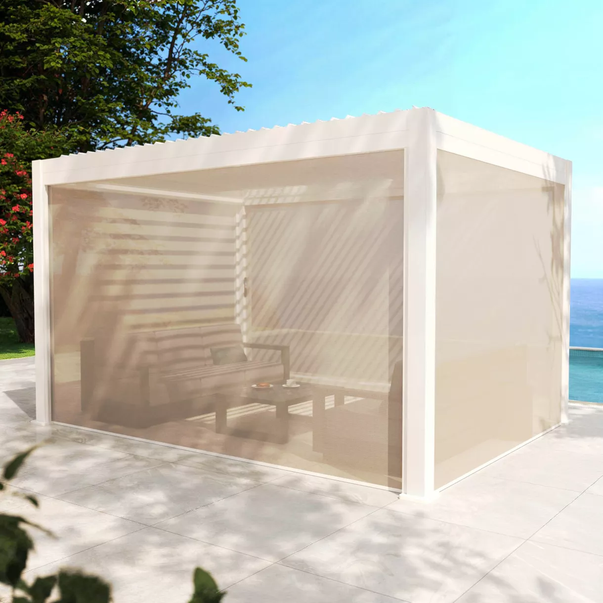 Lote de 4 cortinas motorizadas para pérgola bioclimática. (3 x 4 m) - Blanco