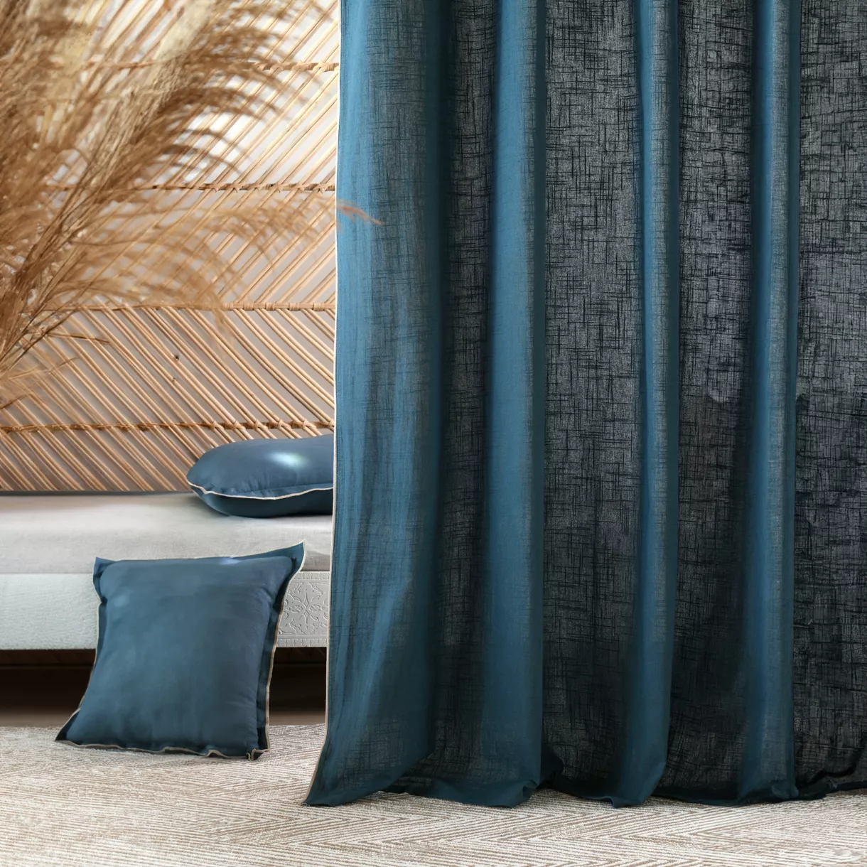 Rideau coton (140 x 260 cm) Helios Bleu