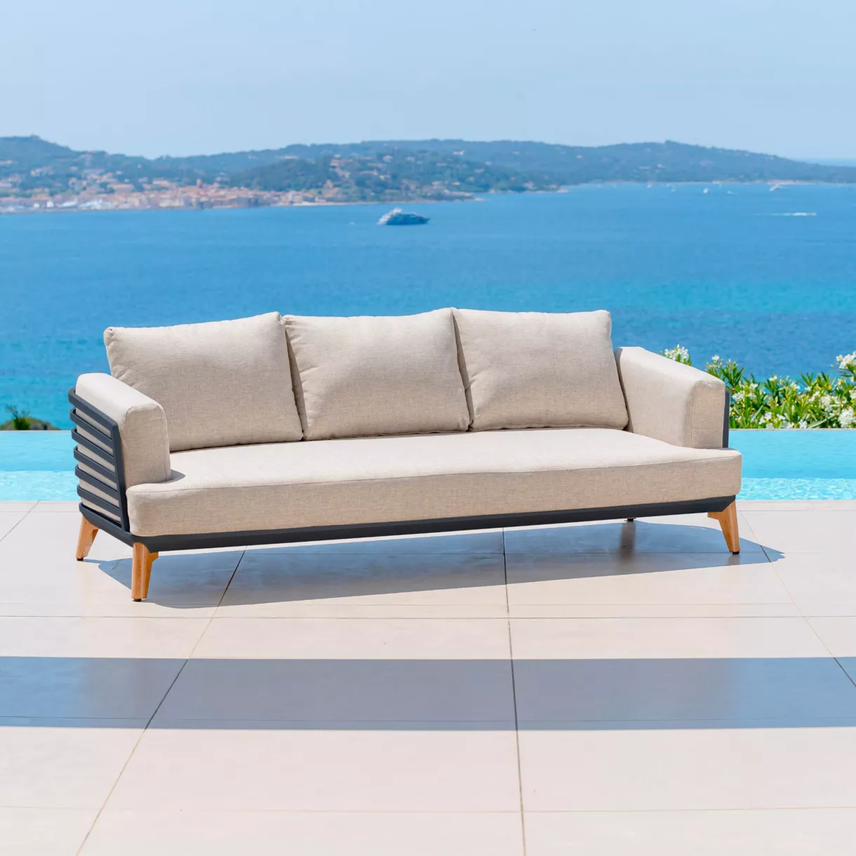 Canapé de jardin en aluminium 3 places Monte Carlo Gris anthracite et taupe