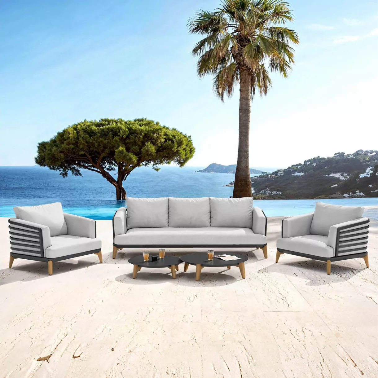 Salotto da giardino alluminio 5 posti 5 pezzi Monte Carlo Grigio antracite e grigio chiaro