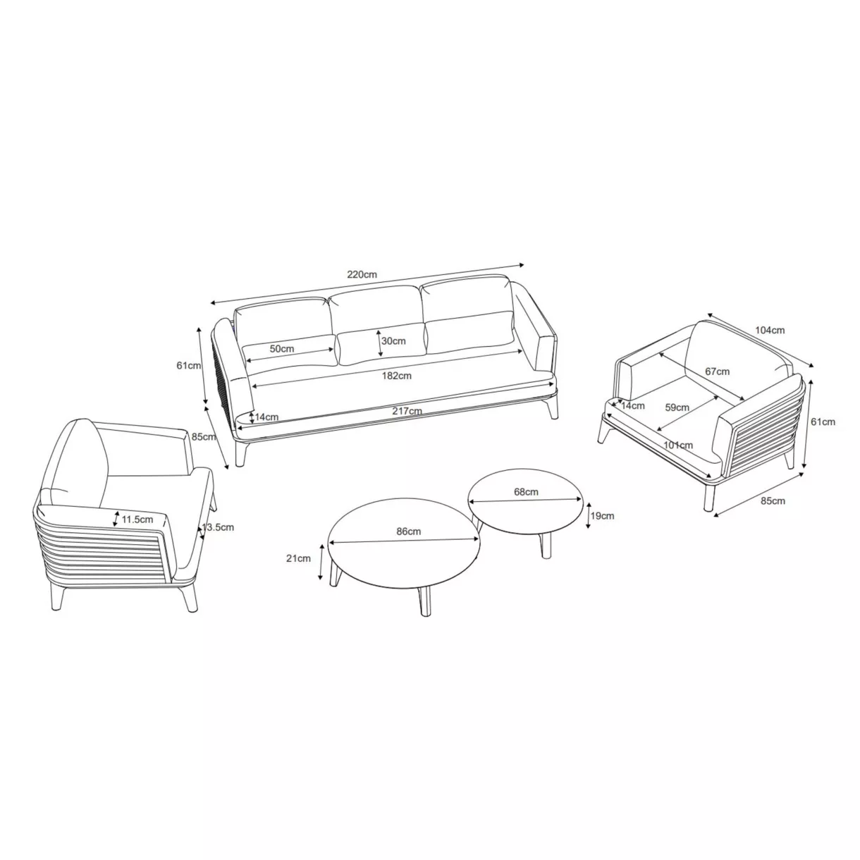 Tuinset van aluminium 5 zitplaatsen 5-delig Monte Carlo Antracietgrijs en beige