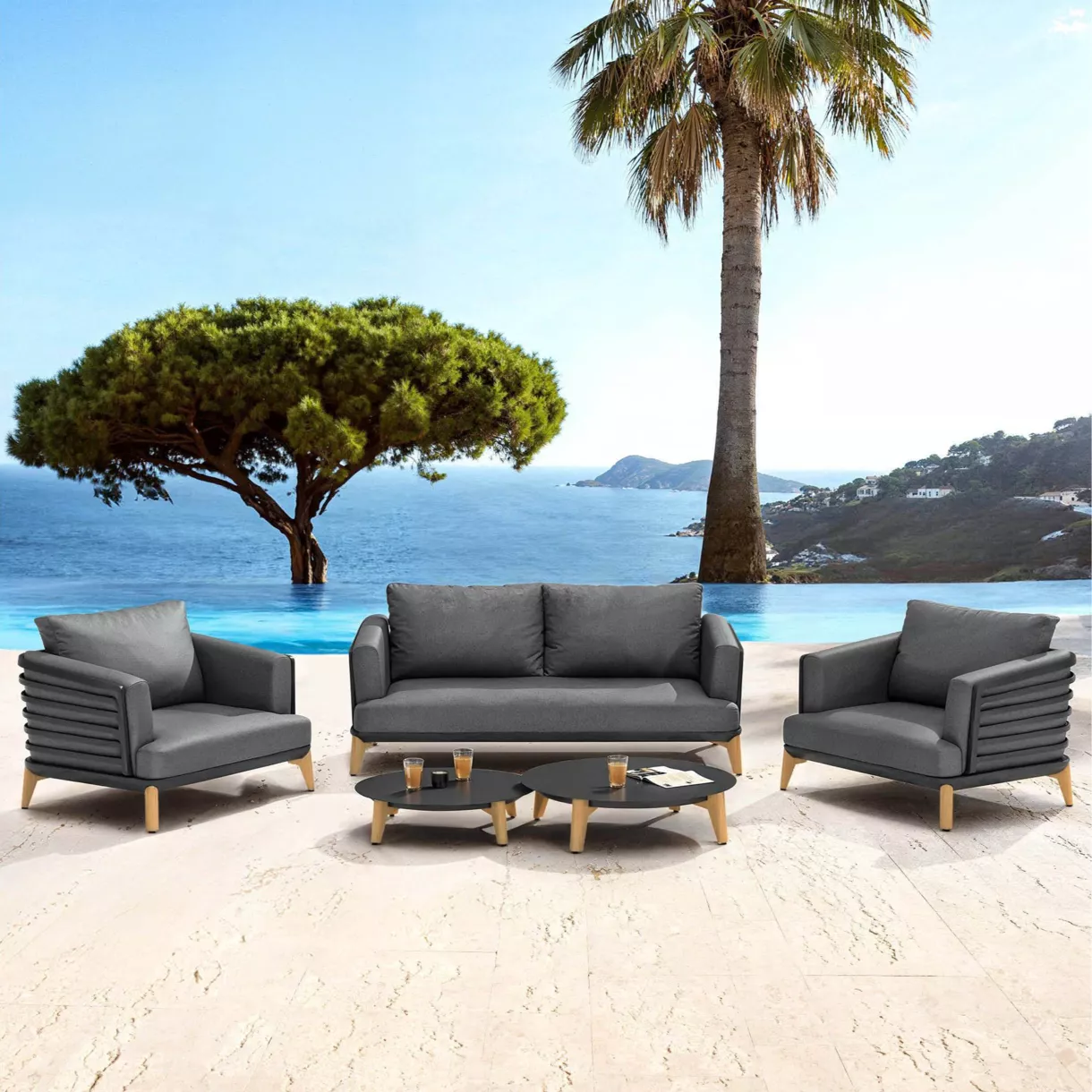 Conjunto de jardín de aluminio 4 plazas 5 piezas Monte Carlo Gris antracita