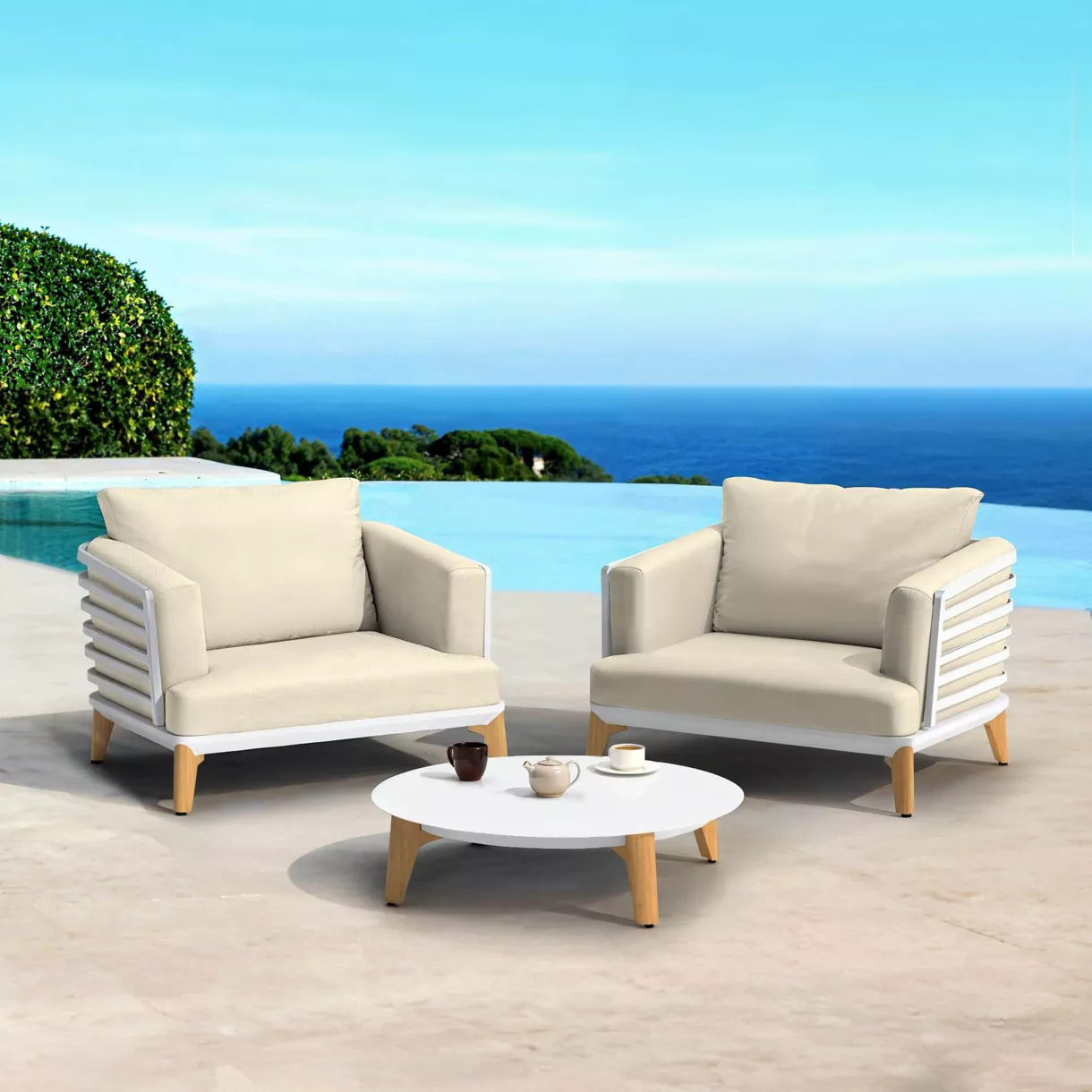 Conjunto de jardín de aluminio 2 plazas 3 piezas Monte Carlo Blanco y beige