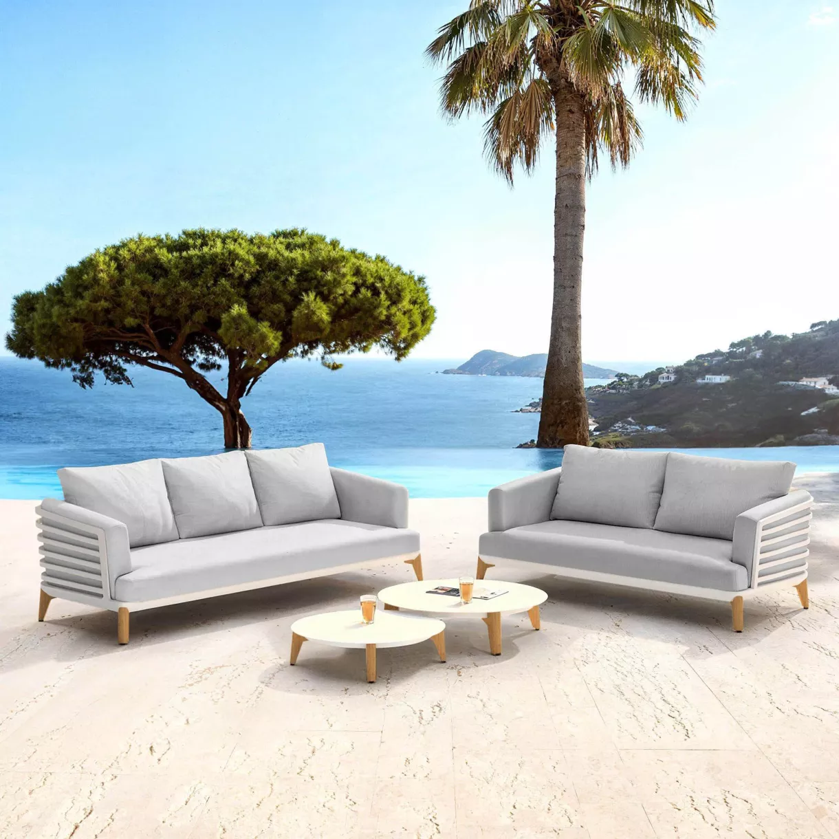 Conjunto de jardín de aluminio 5 plazas 4 piezas Monte Carlo Blanco y gris claro