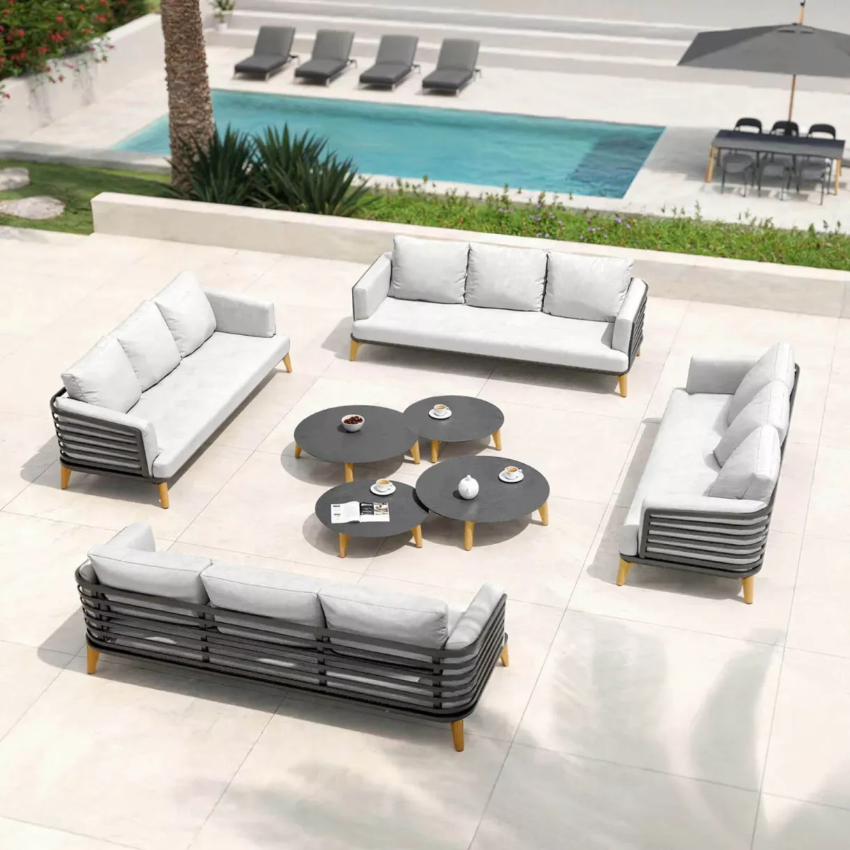 Salotto da giardino alluminio 12 posti 8 pezzi Monte Carlo Grigio antracite e grigio chiaro