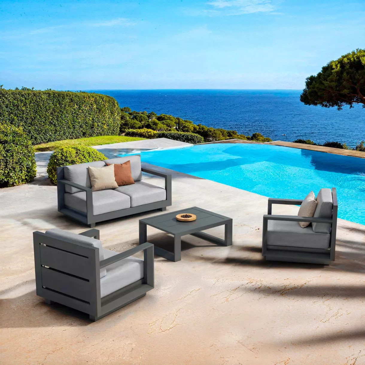 Conjunto  de jardín aluminio 4 plazas 4 pcs Elba Gris antracita
