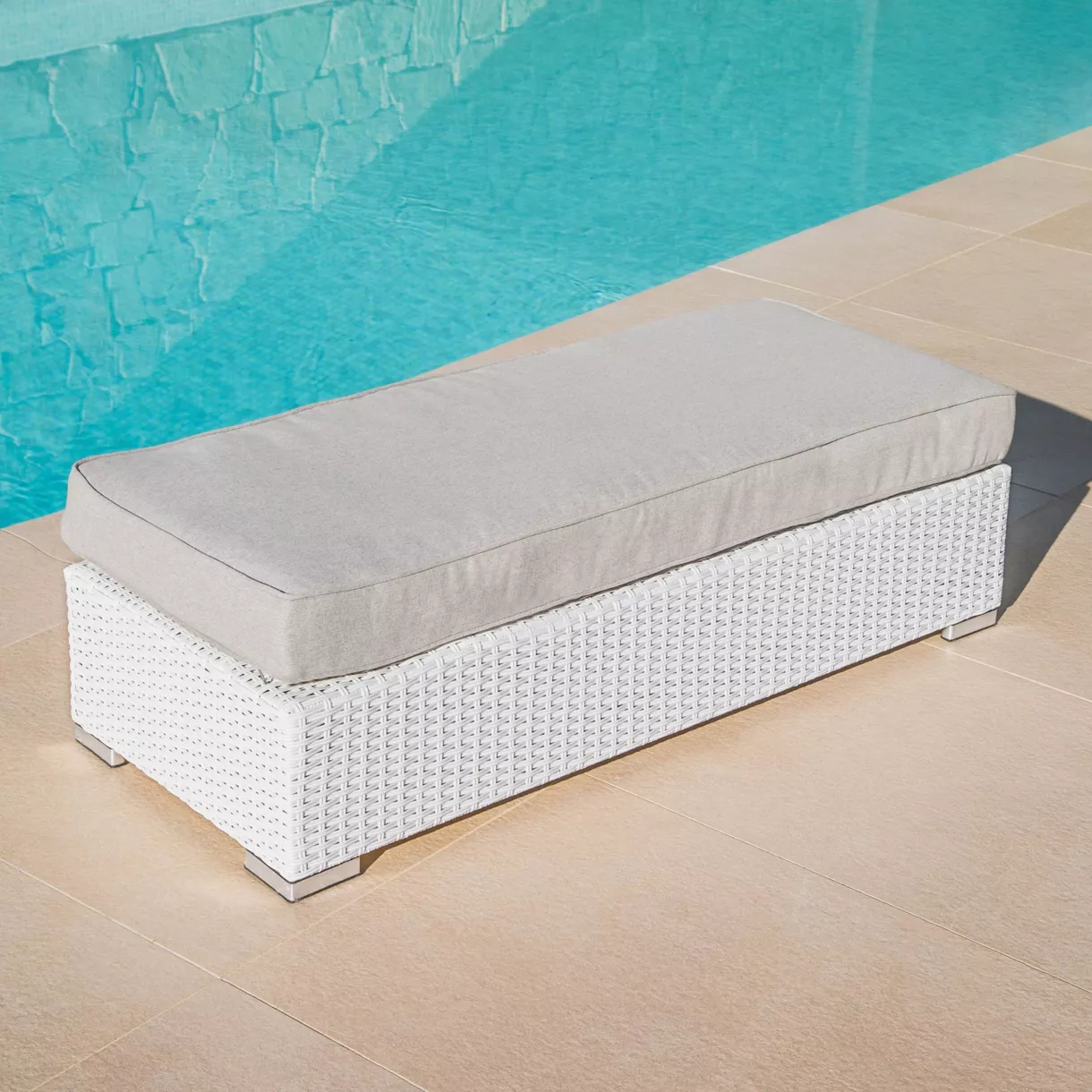 Salon de jardin en résine tressée 9 places 9 pcs Palma Blanc et taupe