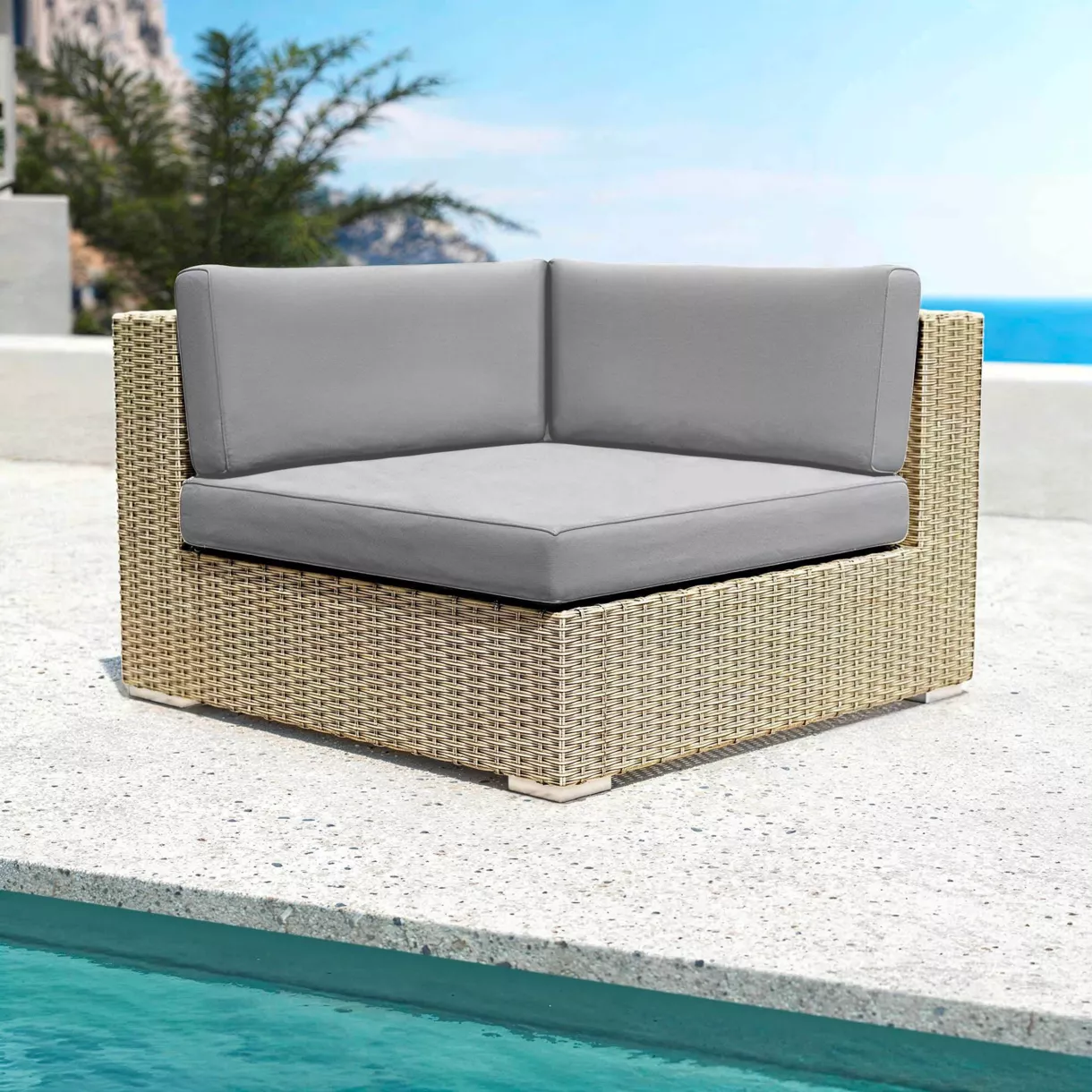 Sillón esquinero de jardín de resina trenzada Palma Gris y antracita