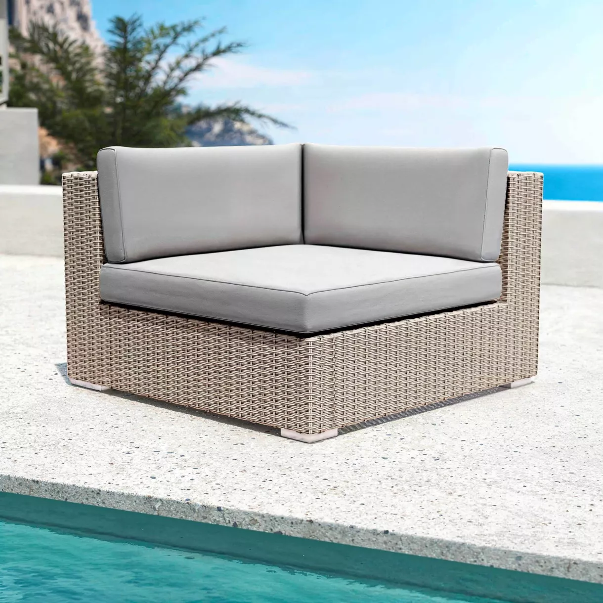 Sillón esquinero de jardín de resina trenzada Palma Gris