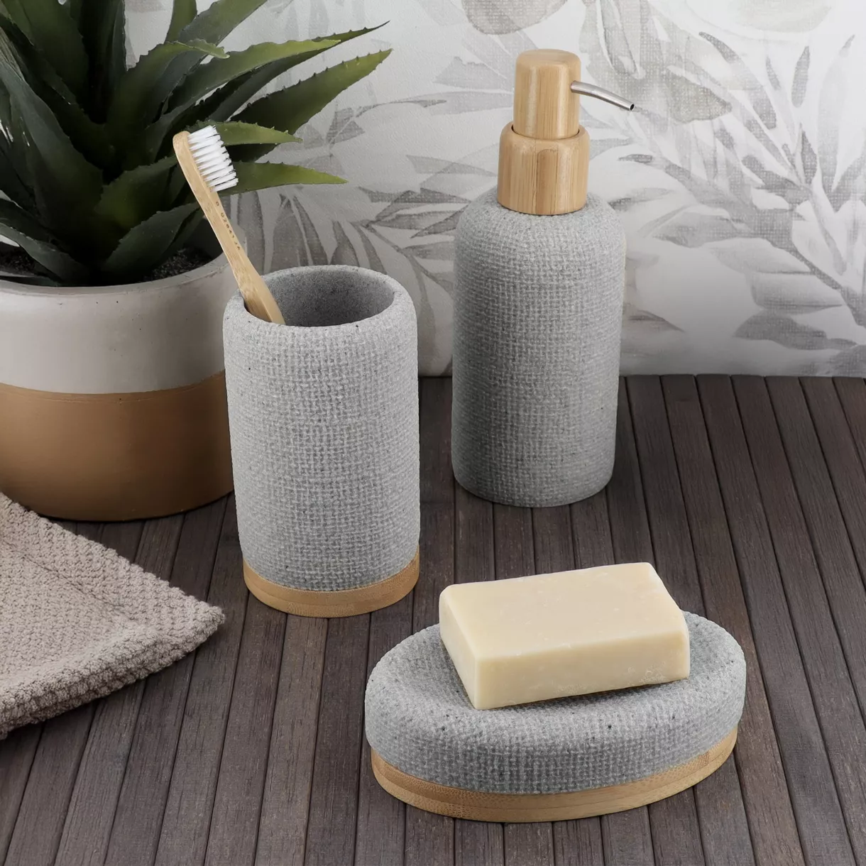Set de accesorios de baño efecto Malla Gris
